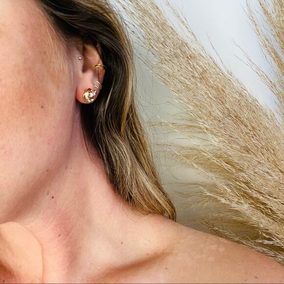 NEW NORDSTROM REVOLVE Gold White CZ Knot Twist Rope Studs Earrings Jewelry 9mm - Picture 2 of 6